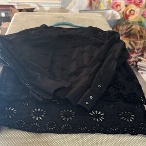 J. Crew Black Eyelet Floral Long Sleeve Top